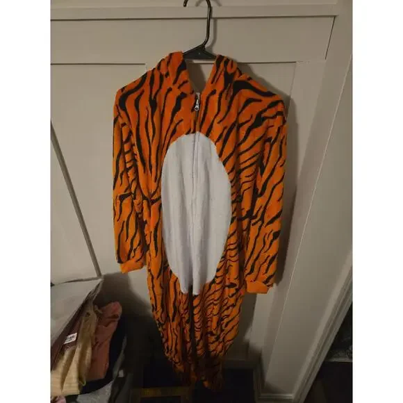 Vibrant Tiger Plush Hooded One-Piece Costume Pajamas Size M - Picture 2 of 5